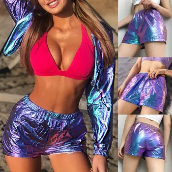 

Hirigin Women Ladies Casual Hip Hop Reflective Elastic Band Multicolor Shorts Hot Party Clubwear