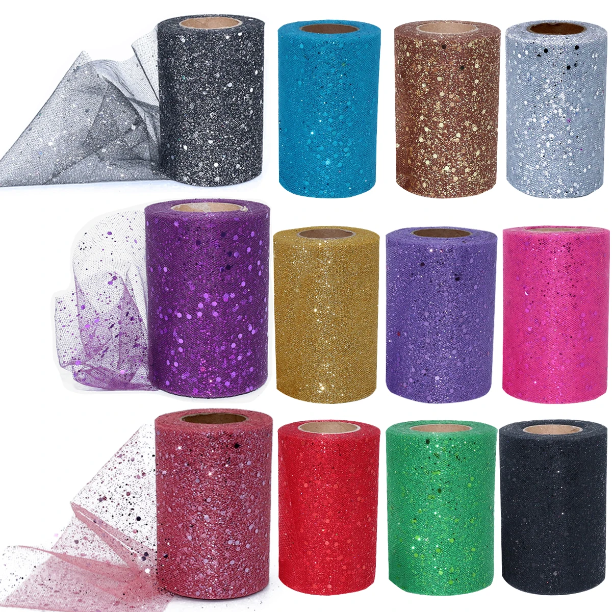 

Taoup 5cm 15cm 30cm Organza Tulle Roll Wedding Party Decor Birthday Babyshower Sequin Mesh Tulle Roll Fabric Ribbon 25Yards DIY