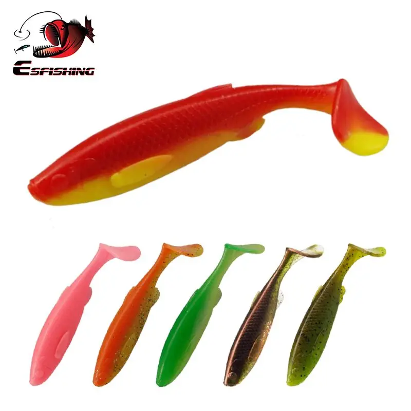Esfishing جديد إغراء 125 مللي متر 20g 4 قطعة قاتمة مجداف الذيل لينة إغراء الصيد البحري الطعم القفز إغراء T الذيل Wobblers الصيد اكسسوارات