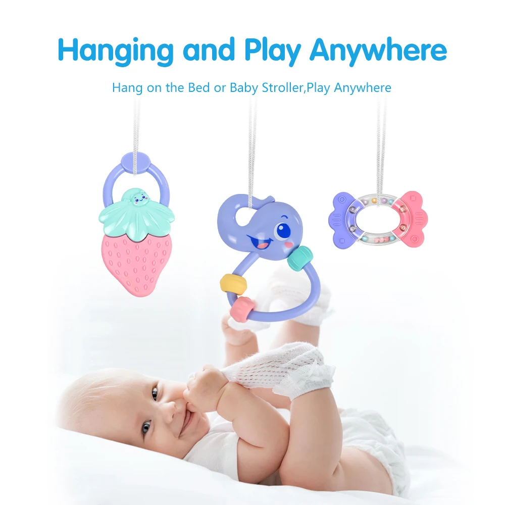 Tumama 8PCS Newborn Flexible Teether Rattles Infant Animal Hand Bell Musical Baby Child Toy Development Hear Bed Bell Handbell