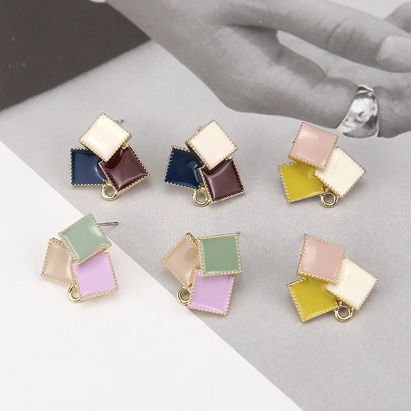 

Multi-color stitching geometric shape handmade 20mm fashion alloy women stud earrings diy jewelry earring accessory