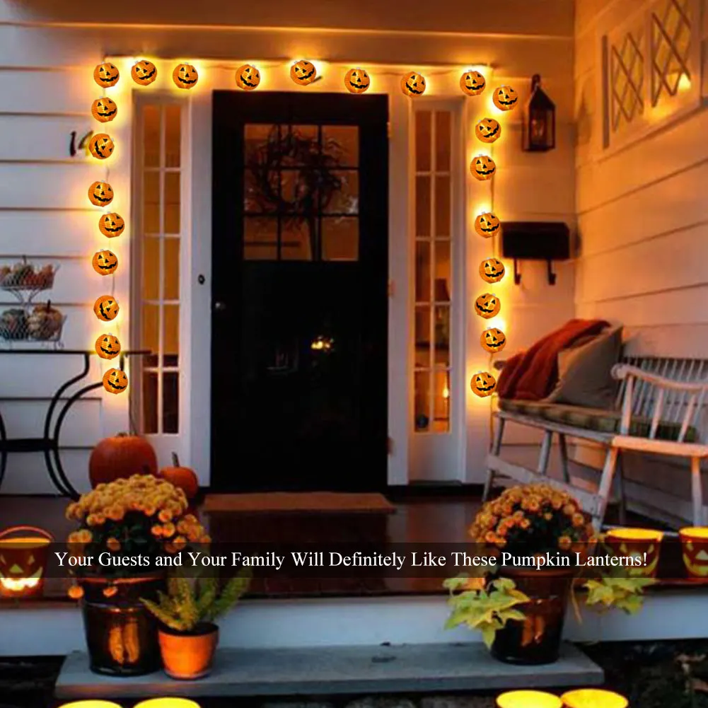 OurWarm 1,2 м 10 светодиодный подвесной светильник в виде тыквы для Хэллоуина, реквизит для украшения тыквы, гирлянды для Хэллоуина, вечерние украшения для дома