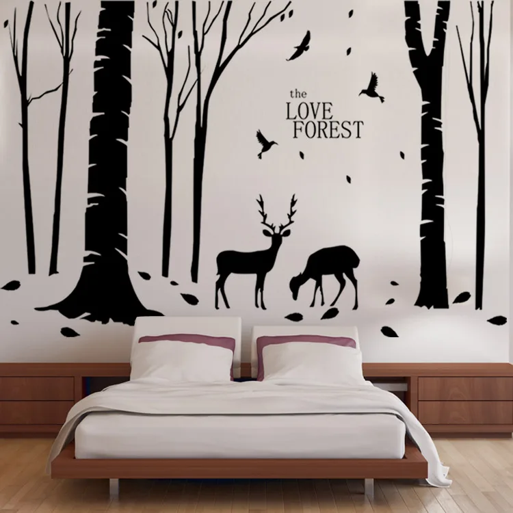 Виниловые олени в лесу наклейки на стену съемные дешевые ПВХ домашний декор деревья и Животные наклейки настенные фрески плакат украшение дома