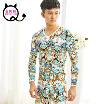 

Men's Low-waistline Autumn Thin Men's Thermal Underwear Suit Ethnic Printing Base Sets Long Johns (for A Set)