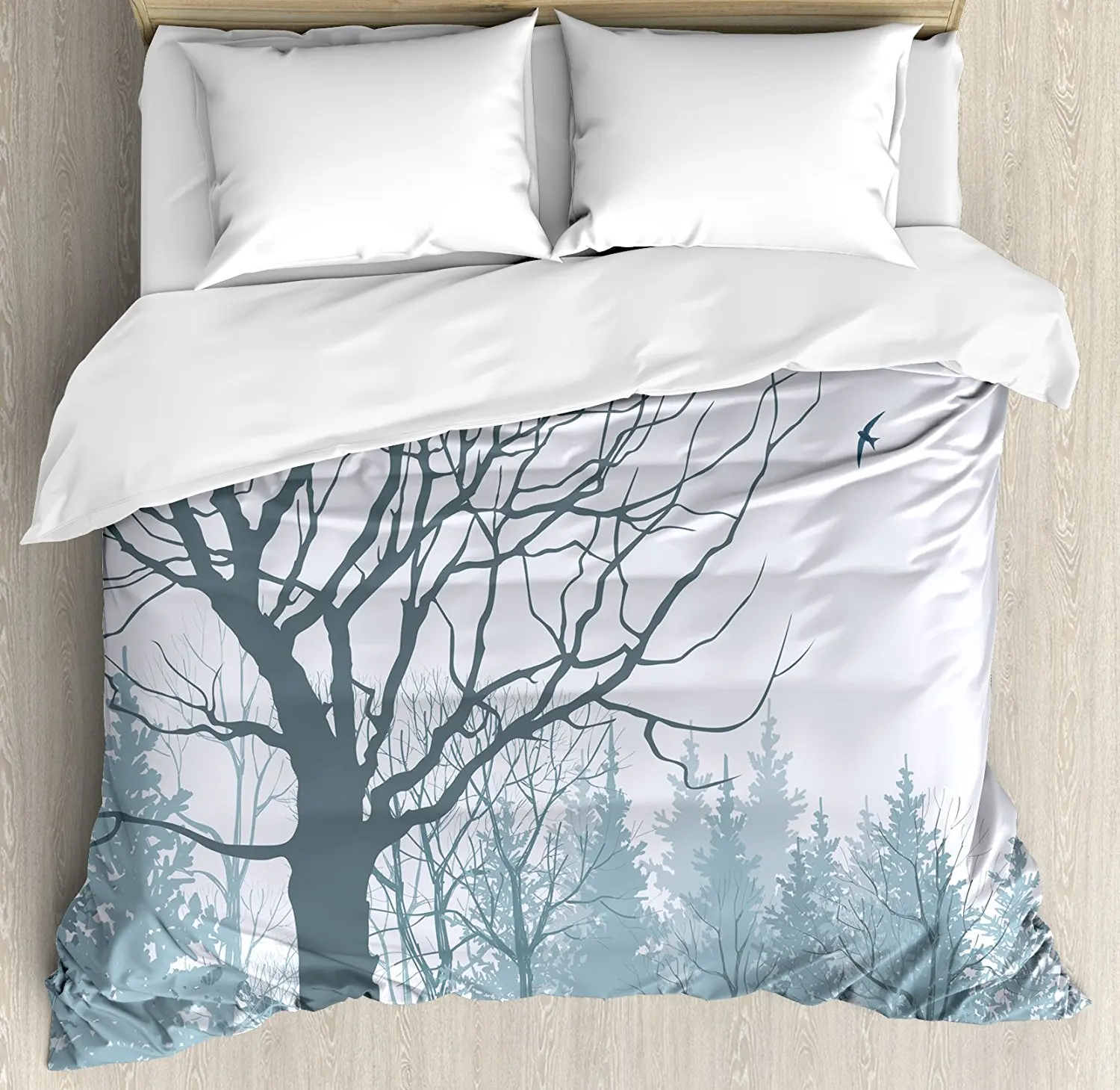 Winter Duvet Cover Set Winter Season Theme A Tree without Leaves in the