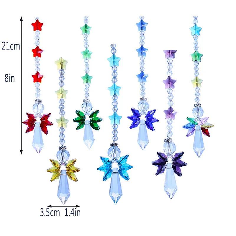H&D 7pcs Crystal Glass Guardian Angel Window Sun Catchers Rainbow Maker Collection Suncather Gift Home Garden Hanging Decor