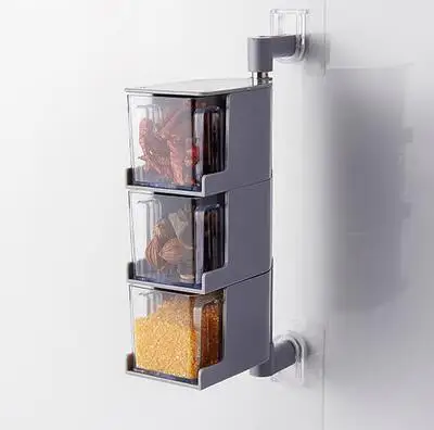 Новая кухонная настенная вращающаяся коробка для приправ, без гвоздей, Многоэтажный ящик, Стильная коробка для ароматизатора - Цвет: Grey 3