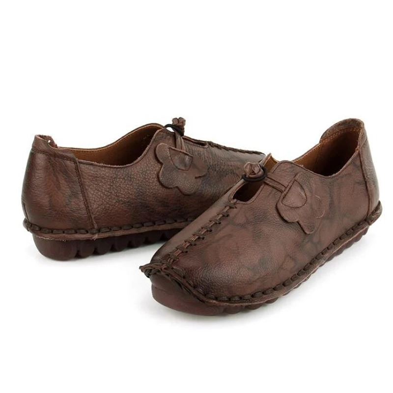 CEYANEAO Retro Handmade Loafers Echtes Leder Schuhe Frau Slip-On Fashion Casual Schuhe Atmungsaktivem Frauen FlatsE1172