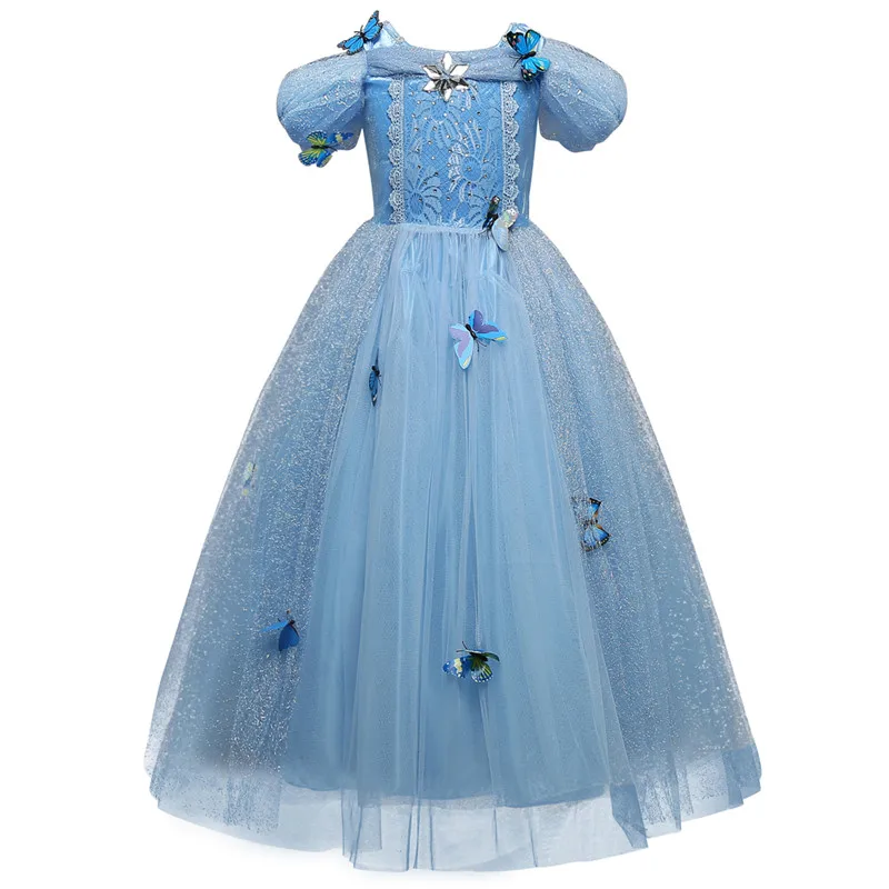 Нарядные платья принцессы с бабочками для детей; осенние платья с длинными рукавами для девочек; детская одежда; Карнавальный Костюм Золушки; платье; 9T - Цвет: As picture