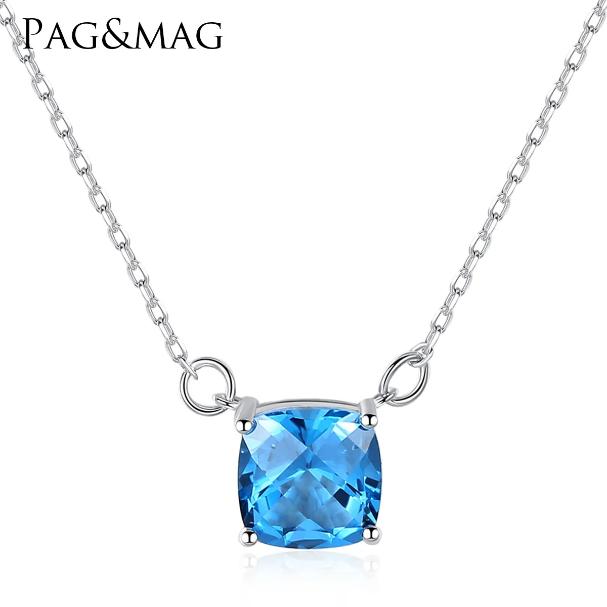 

S925 Sterling Silver Necklace Natural Simulate 925 Pendant Blue Crystal Fashion Jewelry Factory Direct