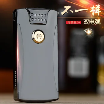 

Thunder Metal Electronic Cigarette Lighter Double Arc Plasma Press Button Windproof Usb Charge Men Smoking Cigar Lighter