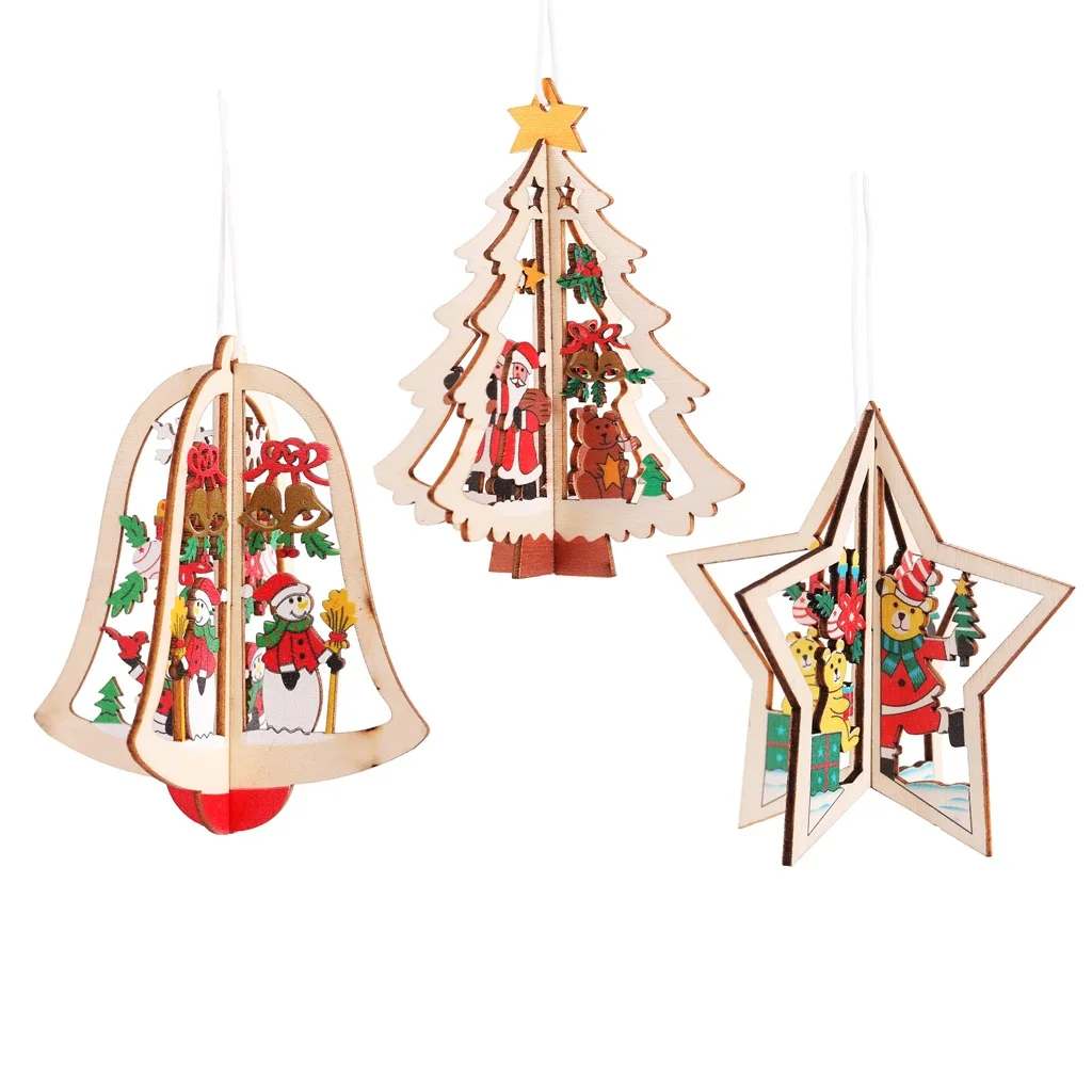 3 шт полые DIY Санта Клаус Снеговик рождественские деревянные подвески, украшения для орнамент с рождественской елкой рождественские вечерние украшения для дома