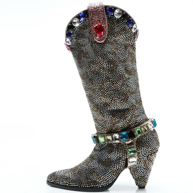 

Winter Boots Women High Heels Crystal Women Boots Mid-calf Pointed Toe Knight Boots Slip On Catwalk Shoes Women Zapatos De Mujer