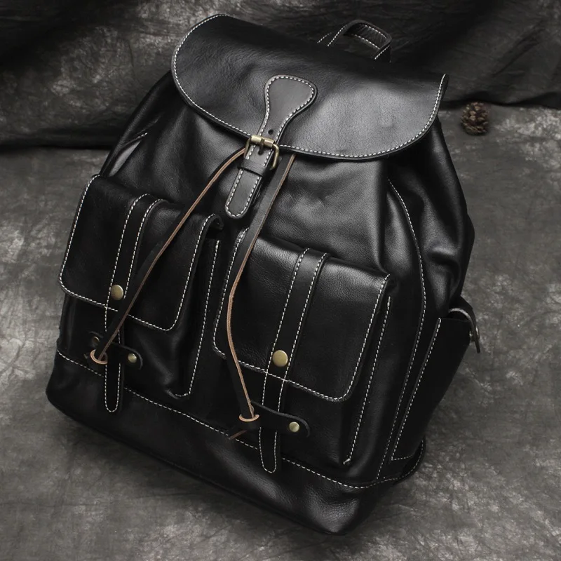 Front View of Woosir Genuine Leather Drawstring Backpack