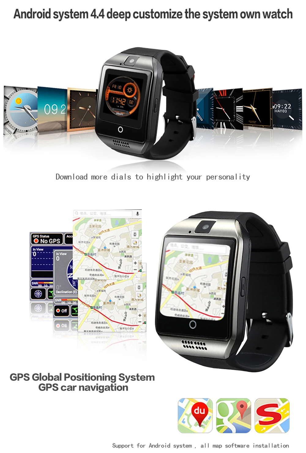 Original smart watch q18 plus mtk6572a ram 512 rom 4g apoyo Inducción de La Gravedad 3G SIM GPS