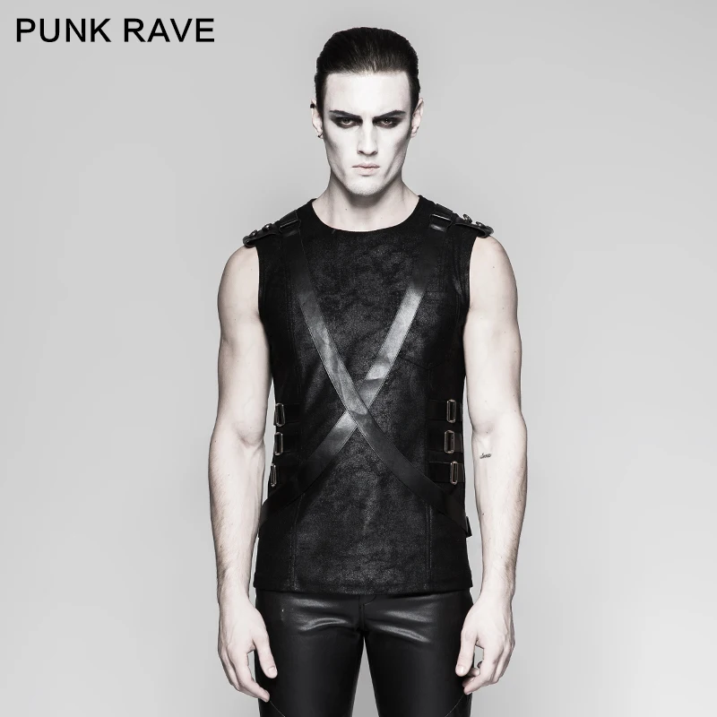 Buy Punk Rave Pu Leather Strap Sleeveless Military