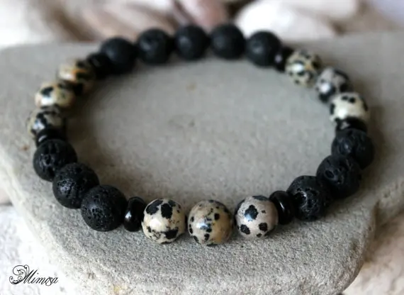 

8mm Men's Lava Bracelet Men's DalmatianJasper Bracelet DalmatianJasper Men's Wrist Mala Beads Bracelets Yoga Bracelets