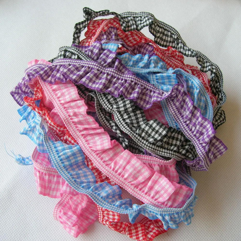 

5Y/pack 3/4" Gingham Elastic Trim Ruffle Ribbons Trimming Lots