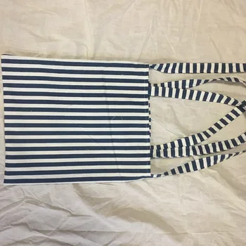 

Open Lining Cotton Linen Student Shoulder Messenger Bag 3 Straps Blue White Striped S074