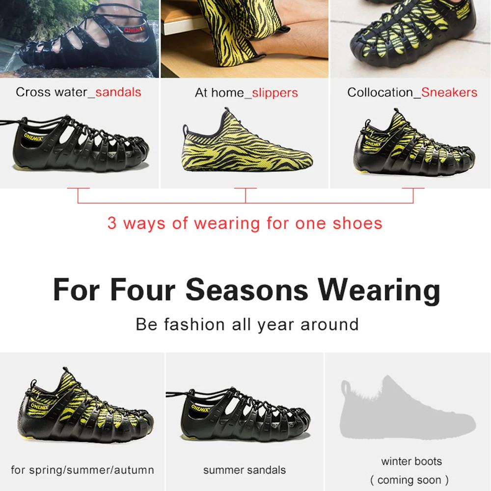 ONEMIX للجنسين رياضية السباحة الرياضات المائية أكوا شاطىء البحر الشاطئ تصفح النعال المنبع ضوء الأحذية الرياضية للرجال