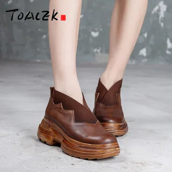 

Autumn\/Winter new small group of vintage leather women's shoes, thick-soled single shoes, literary muffin shoes