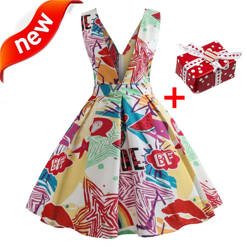 

Dresses Summer Dress Stars 2018 Women Plus Size XXL Deep V-neck Vintage Retro Tunic Sundress Sexy Geometric Elegant Party Dress