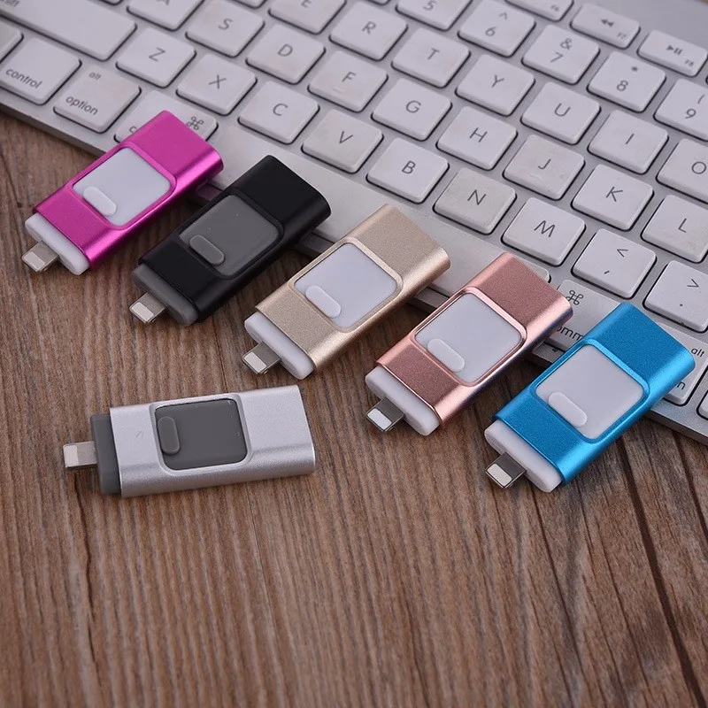 Usb flash drive 64 ГБ телефон otg для iphone 7 6 6s 8 ГБ 16 ГБ 32 ГБ Молнии Металла Pen Drive U Диск для iOS10 memory stick 128 ГБ