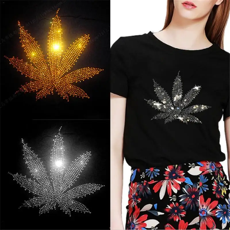 

Leaf Pattern Exquisite Personalized Rhinestone Iron-On Transfer Ironing Transfer Diamond Drawing For Clothing T-Shirt DIY
