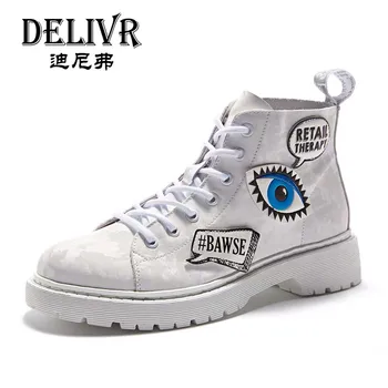 

Delivr Genuine Leather Shoes Men 2019 Spring Autumn Appliques Eye Letter Genuine Leather Boots Men Casual Ankle Boots Male