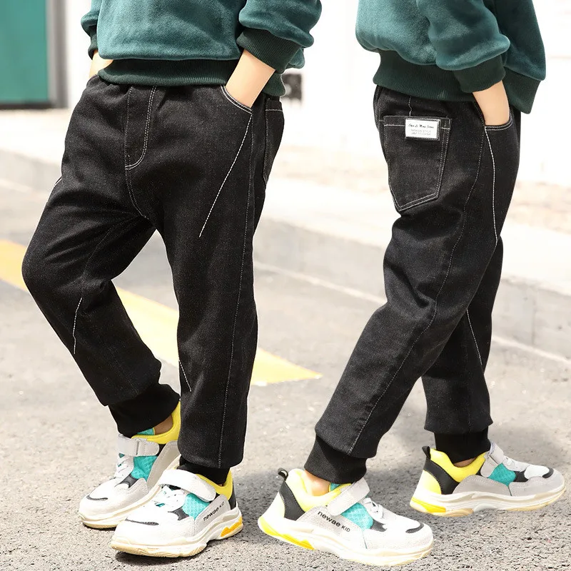

2019 New Autumn Winter Kids Boys Thick Warm Jeans Pants Baby Boys Velvet Casual Denim Trousers Children Loose Long Leggings Q58