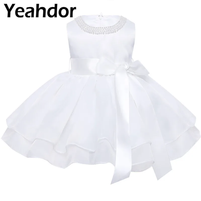 

Flower Girls Dresses Infant Baby Girls Princess TuTu Dress Pearl Neck Sleeveless Vestidos for Pageant Wedding Party Vestido