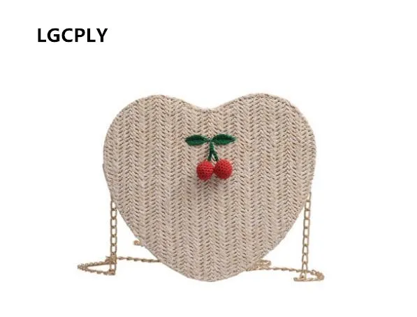 

Bali Hand-made Recycled Horizontal Leather Bag Peach heart Beach Bag Girl Round Grass Bag Bohemia Shoulder Bag
