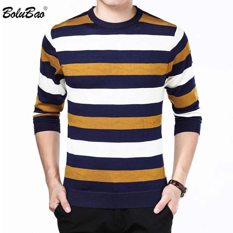 

BOLUBAO Brand Men Casual Sweater Spring Male Slim Fit Autumn Splice Pullover 2019 Men's Solid Color Sweaters
