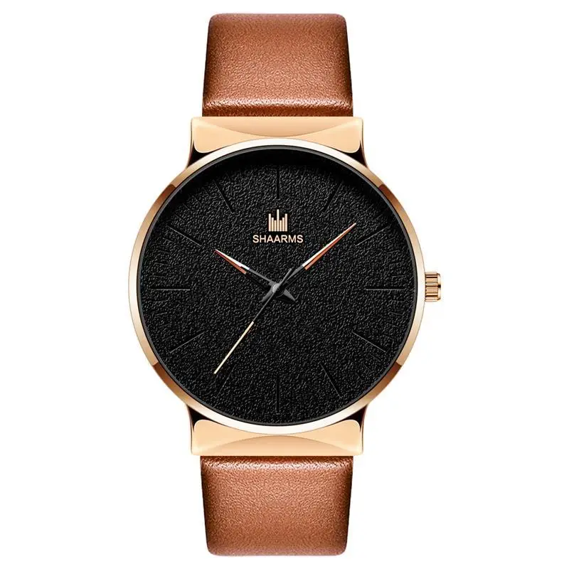 Роскошные брендовые деловые часы для мужчин модный кожаный браслет из нержавеющей стали Кварцевые наручные часы минимализм черные часы - Цвет: F