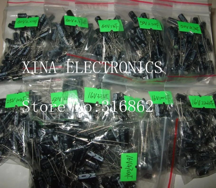 

Free Shipping 240pcs 16V to 50v 0.22uF to 470uF Aluminum Electrolytic Capacitor Assortment kit