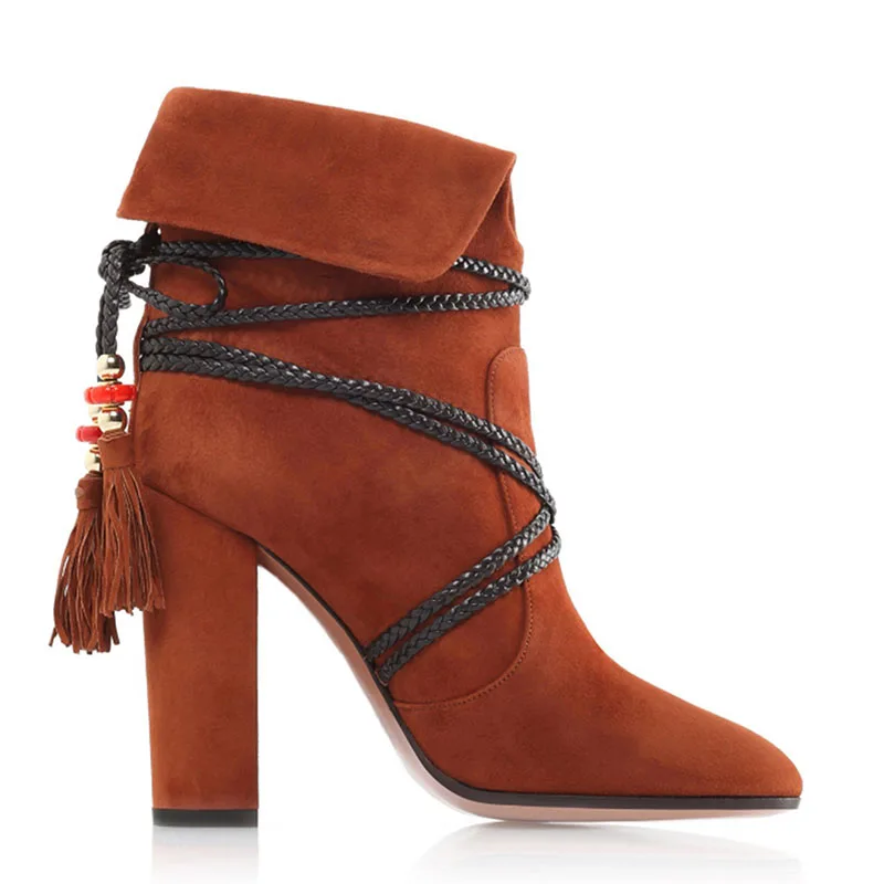 

Fringe Pointed Toe Women Boots High Heels Basic Shoes Winter Ankle Boots for Women Autumn Casual Female Boots Hot Fashion Shoes