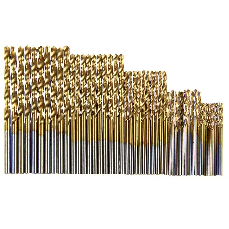 

50Pcs Titanium Coated HSS High Speed Steel Drill Bit Set Tool 1/1.5/2/2.5/3mm Woodworking Tool Metal Wood Twist Drill Bit Set