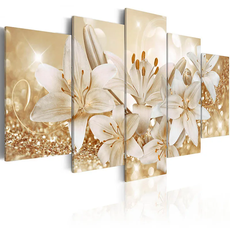 

5 Pieces Bright Floral Canvas Painting Lilies Posters and Prints Modern Wall Art Decor Pictures for Bedroom Living Room Decor