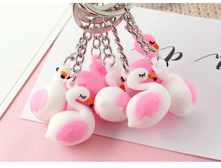 

pink white Flamingo Keychain Cartoon Animal Car Bag Keyring Key Chains Bag Men Women Keychains Small Pendant