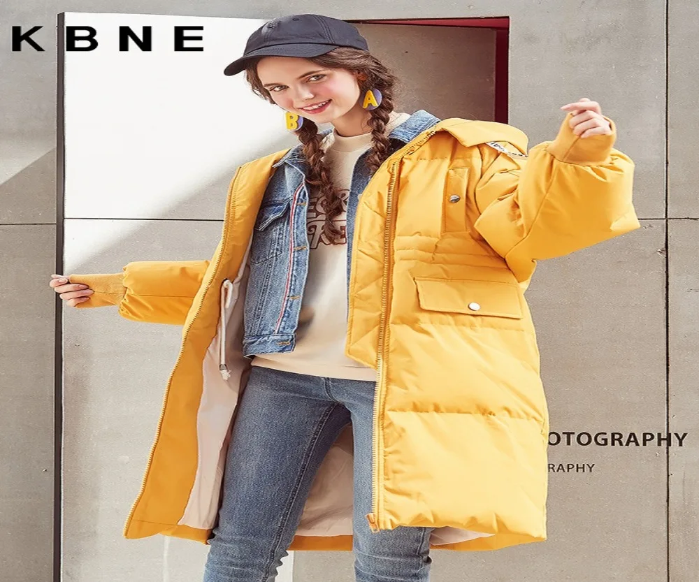 2018 Veste Kbne À Blanc Nouveau Genou Section Épaississement Sur Canard Duvet Capuchon Pain Green Yellow dark Femme De Doudoune Longue qnzPxttB