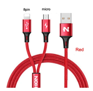 NOHON 3 в 1 USB кабель 2 в 1 Тип C 8Pin Кабель зарядного устройства микро-usb для iPhone 8 7 6 6S Plus iOS 10 9 8 USB-C кабели для телефонов Android - Цвет: 2 IN 1 Red