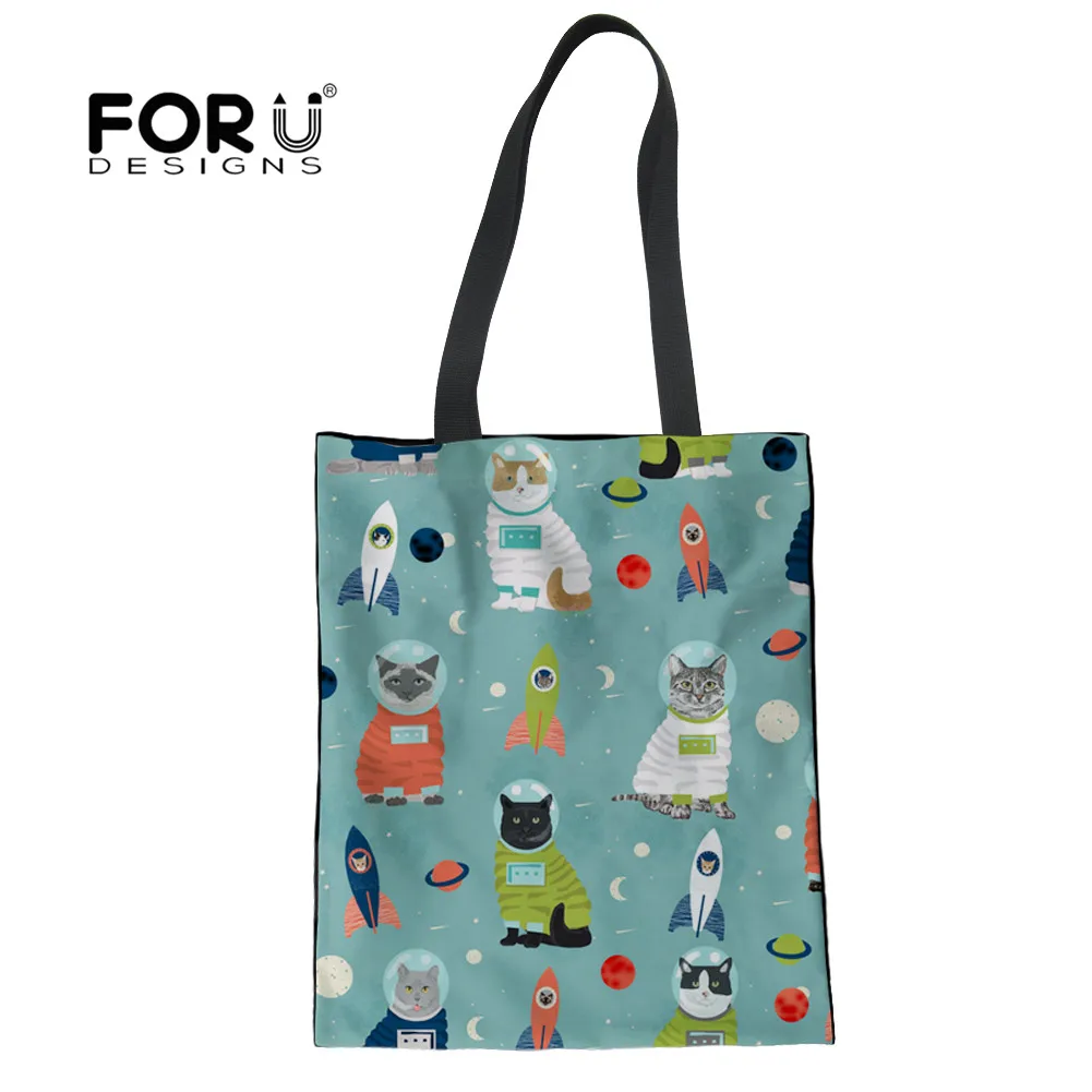FORUDESIGNS космические коты печати многоразовые сумки Для женщин модная сумка складной удобство эко Бакалея сумка Bolsas де тела