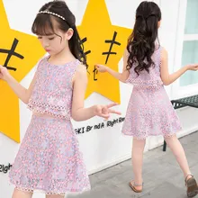 Elegant Design Trendy Kids Girl Lace Dresses 2 in 1 Part Summer Clothing Children Layered 2 Piece Dress Frocks For Girls 4- 12 Y summer wars part 1