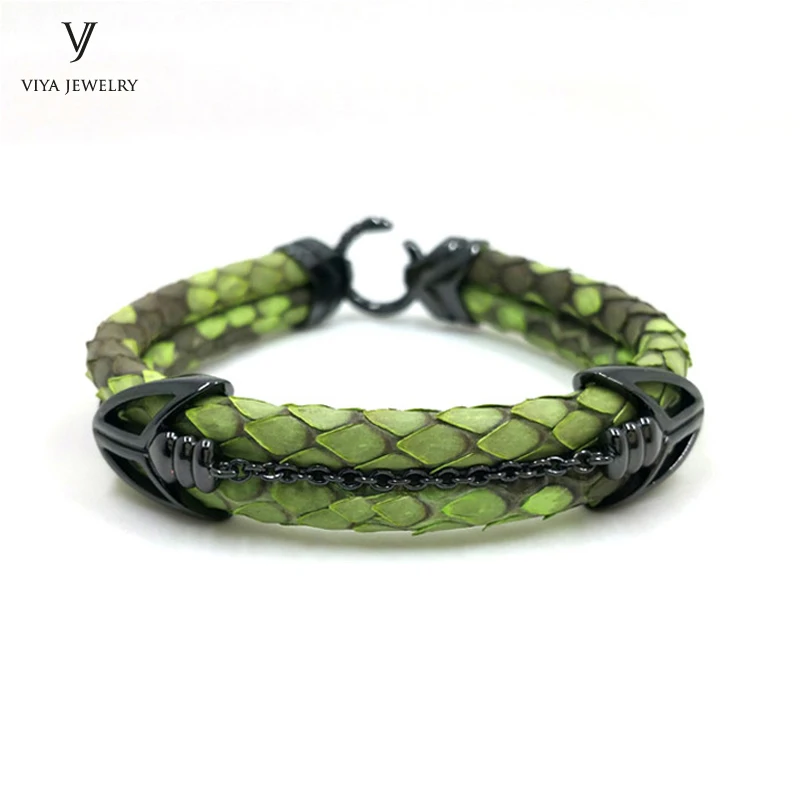 Luxury Green Python Men Leather Bracelet Black Arrow Clasp Python Leather Bracelet For Men High-end Customize Bracelet Gift Luxury Green Python Men Leather Bracelet Black Arrow Clasp Python Leather Bracelet For Men High-end Customize Bracelet Gift