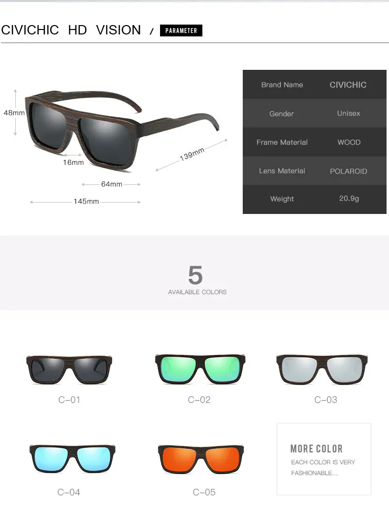 CIVI шикарный деревянный поляризованных солнцезащитных очков Для женщин Для мужчин Брендовая Дизайнерская обувь Bamboo Gafas De Sol HD Солнцезащитные очки от солнца очки UV400 KD029