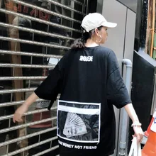 Индивидуальность прилива карты свободные BF сердце машина назад доллар молния прозрачный карман футболка с отделкой женский