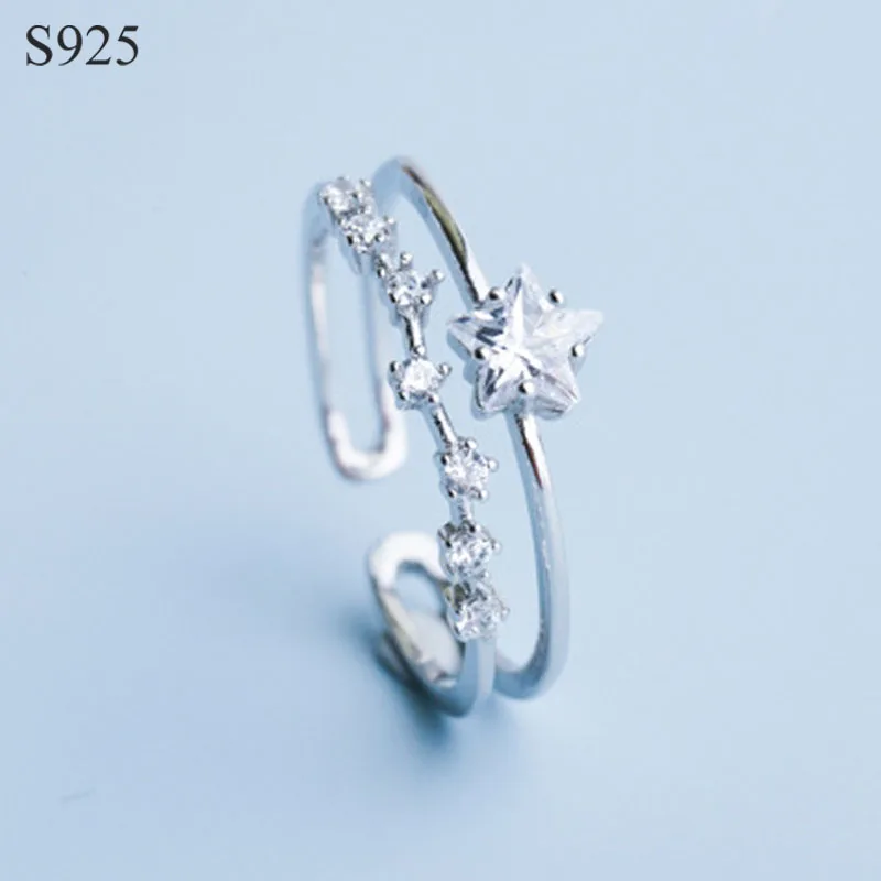 

Genuine Real Pure Solid 925 Sterling Silver Rings for Women Jewelry Star Cubic Zircon Double Layer Engagement Wedding Ring