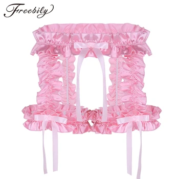 

Mens Lingerie Frilly Satin Ruffled Hollow Out Knickers G-string Underwear with Thigh Garter Belt Thong Homme for Sexy Gay Man