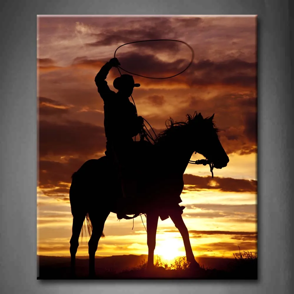 

Unframed Wall Art Pictures Cowboy Horse Sunset Canvas Print Artwork Modern Animal Posters Without Frames For Decor