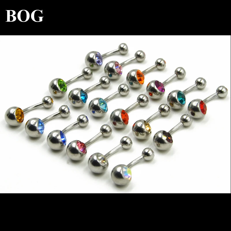 

BOG-Lot 18pcs Surgical Steel Double CZ Crystal Belly Button Ring Navel Piercing Barbell Stud Bar Body Jewelry